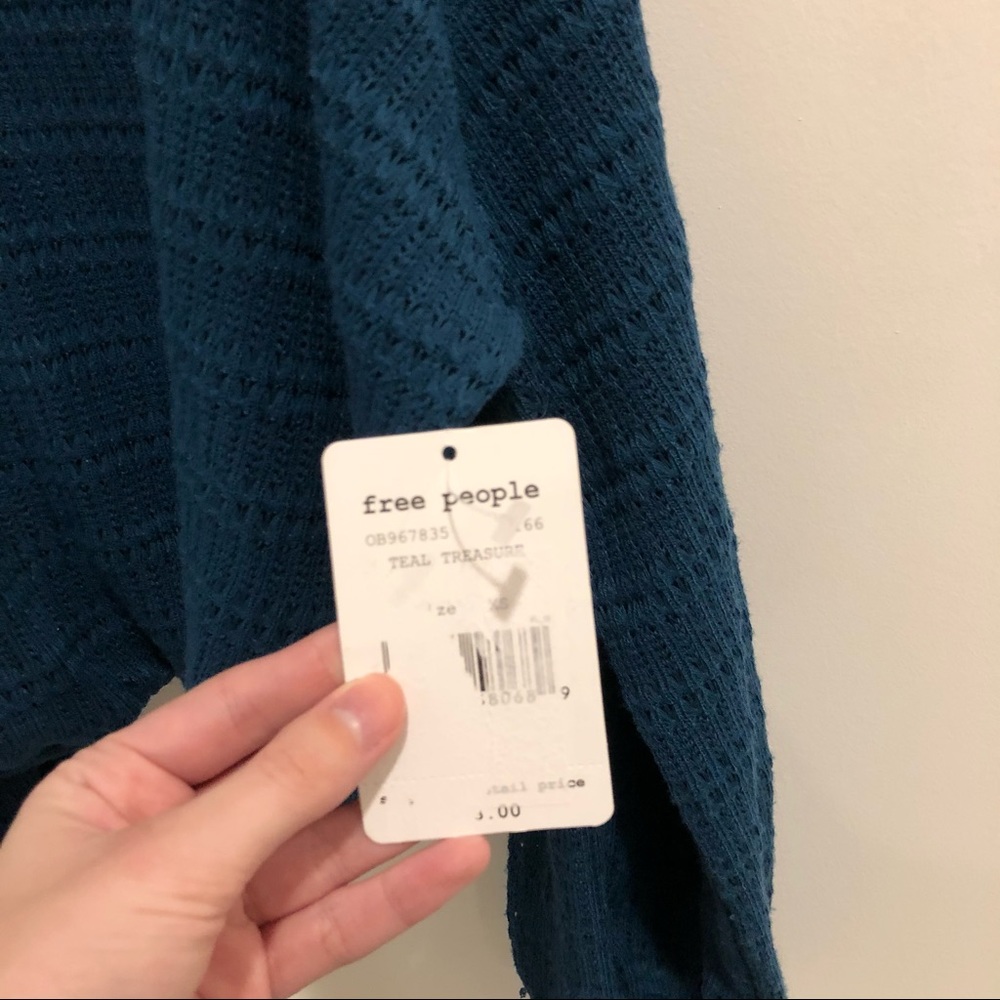 NWT Free People Sistine Cold Shoulders Hacci Sweater Top - Turquoise Size XS - Picture 10 of 10